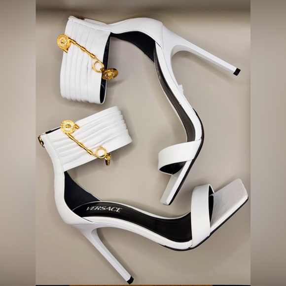 Versace Shoes - Versace Safety Pin Ankle-Cuff Leather Sandals Brand New